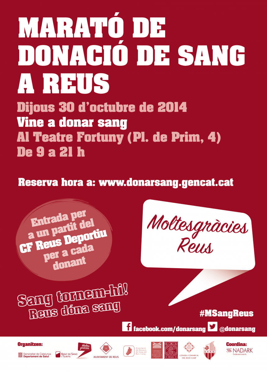 Cartell Marató Donació Sang a Reus 2014