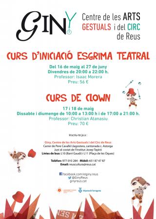 Cartell dels cursos del Giny d'Esgrima Teatral i Clown