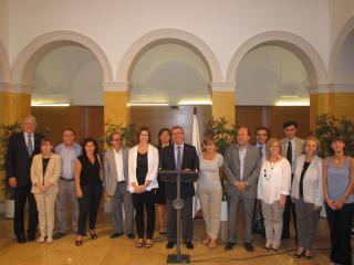 El govern de Reus, encapçalat per l'alcalde de Reus, Carles Pellicer, durant la roda de premsa dels 100 dies de govern.