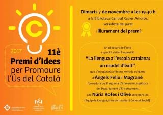 Invitació acte lliurament Premi Idees Ús Català 2017