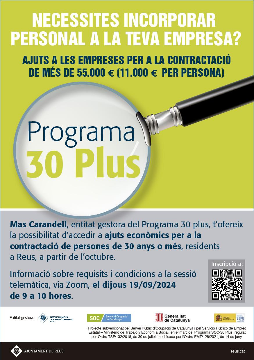 Sessió informativa per a empreses sobre el Programa 30 PLUS d'ajuts a la contractacióE